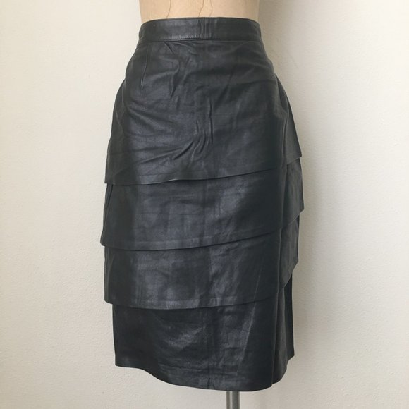 Avant Garde Tiered Midi Leather Skirt - Picture 1 of 4